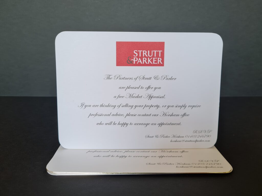 Gilt-edged business cards for Strut & Parker